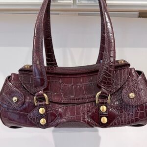 Elegant Burgundy Crocodile-Embossed Handbag